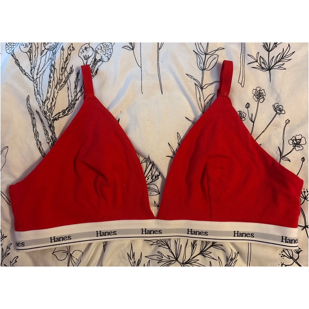 NEW Hanes Plus Size Full Figure Red Unlined Triangle Bralette,‎ Size 2XL